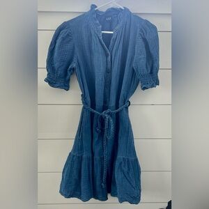 GAP Blue Fauze Cotton Sundress with Puff Sleeves